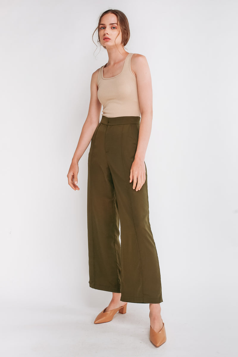 High Waisted Trousers With Stitchlines In Forest Green