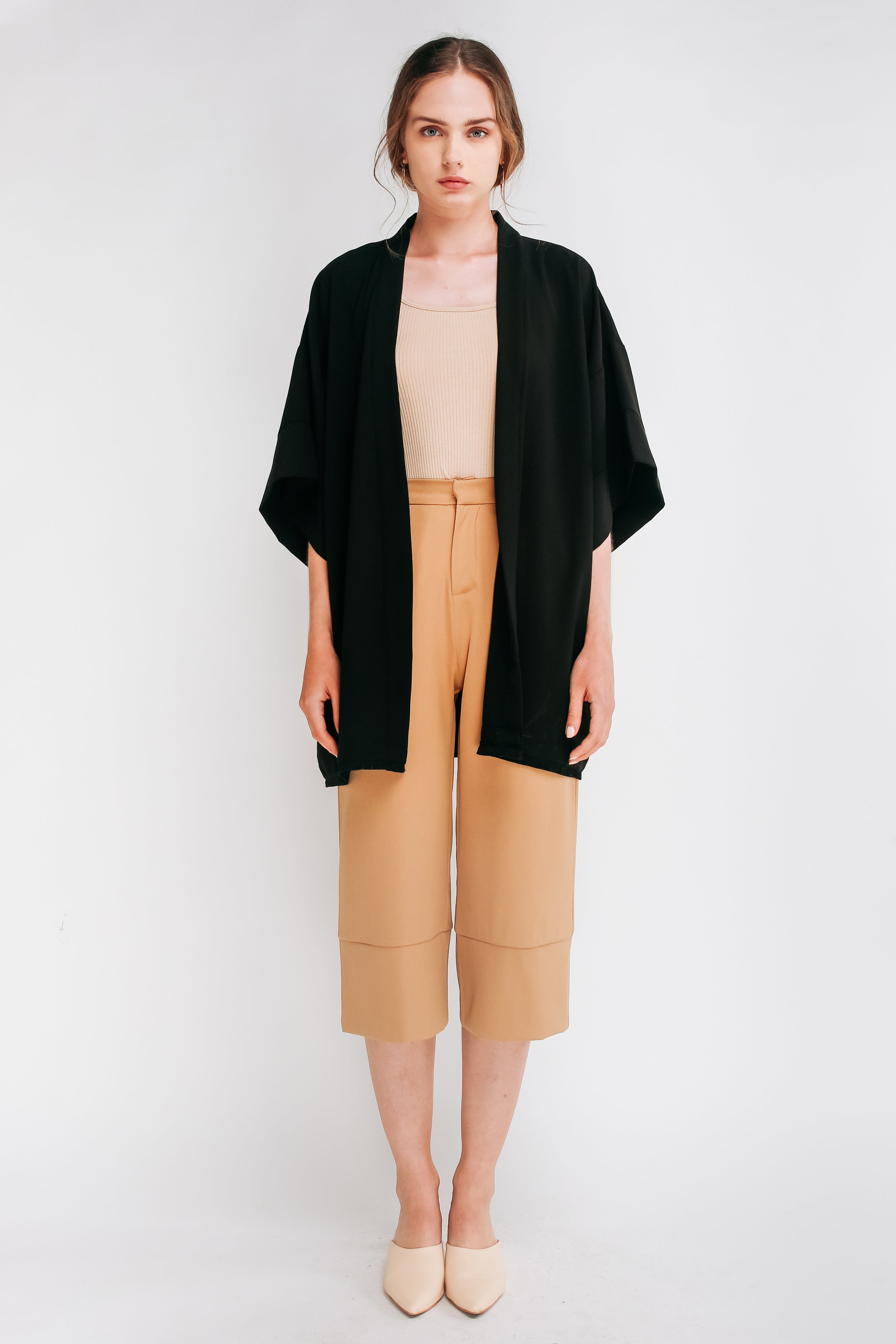Kimono Outerwear W Sash In Black