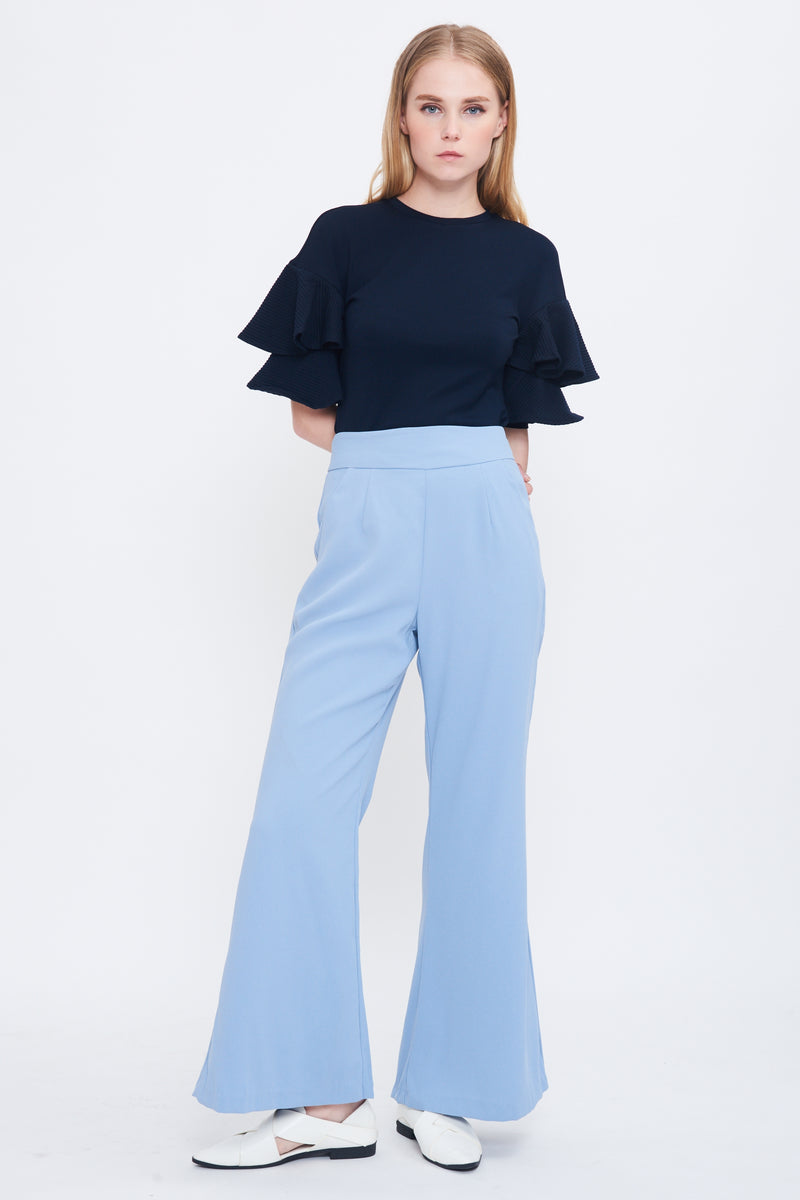 High Waist Flare Trousers In Sky Blue