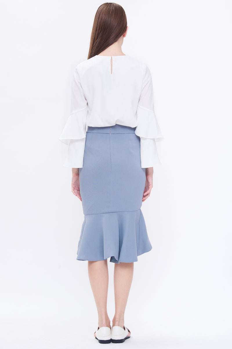 Ruffle Marmaid Skirt In Dusty Blue