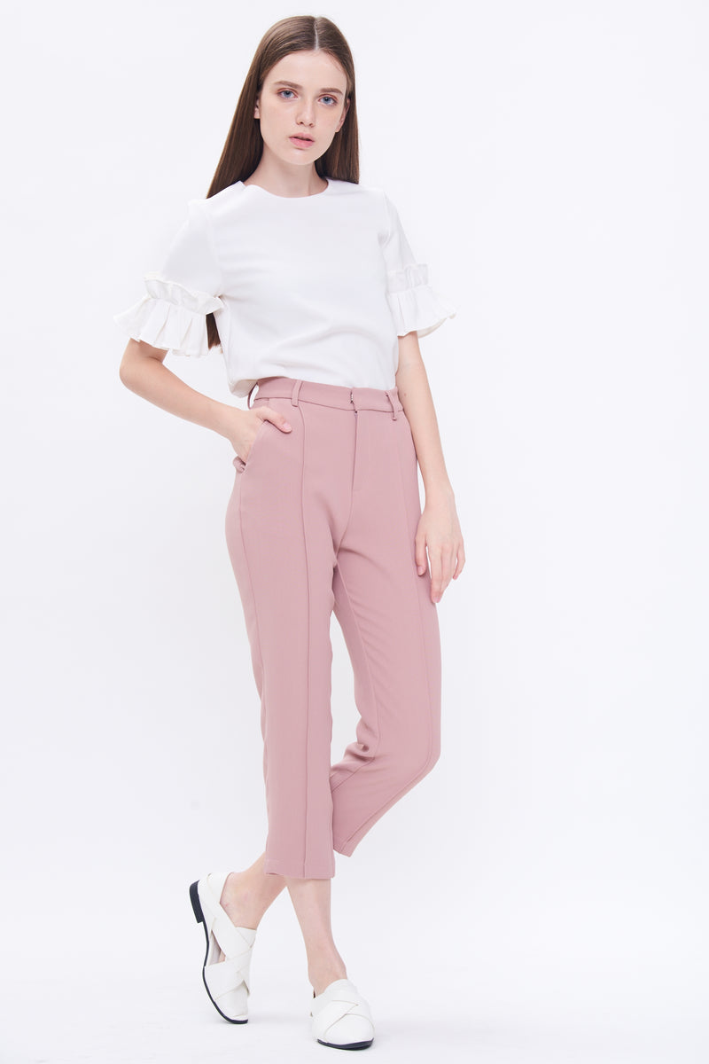 Box Pleat Sleeve Top In Off-White