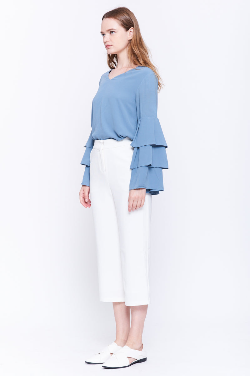 Tiered Sleeve Blouse In Grey Blue