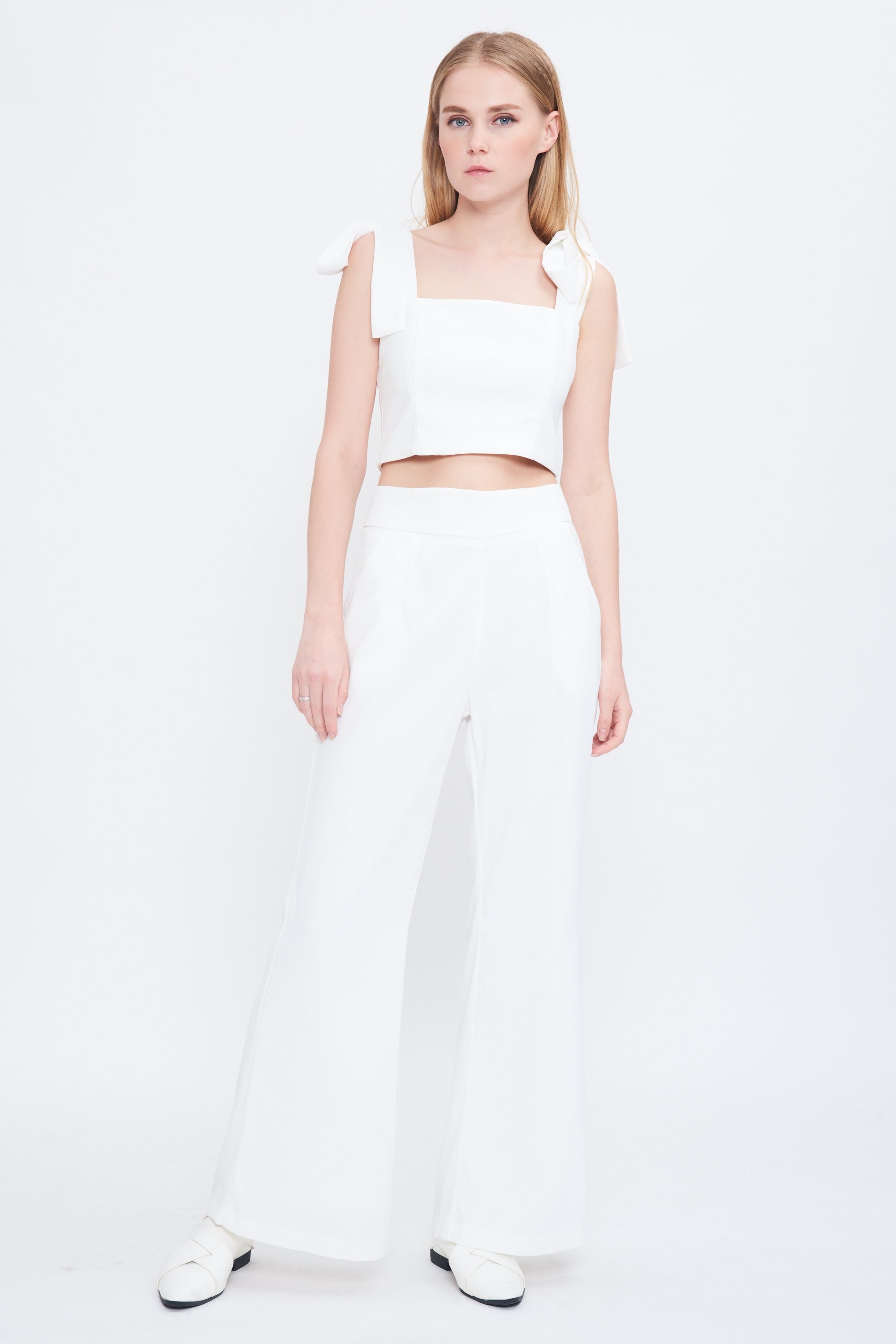 High Waist Flare Trousers In White