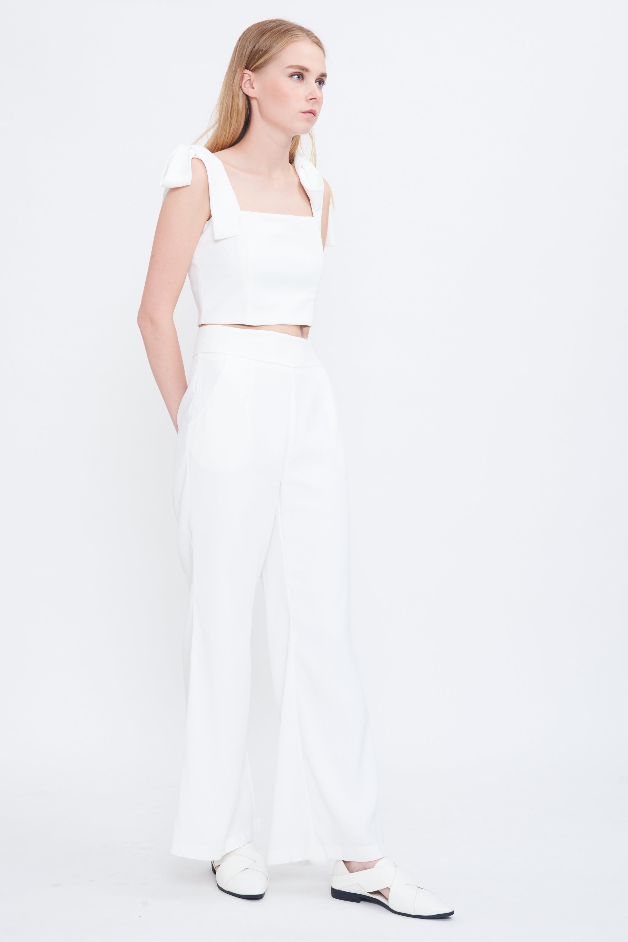 High Waist Flare Trousers In White
