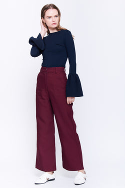Textured Bell Sleeve Top In Navy