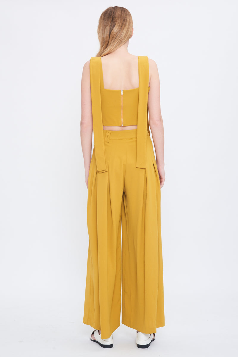Tie Shoulder Crop Top In Mustard