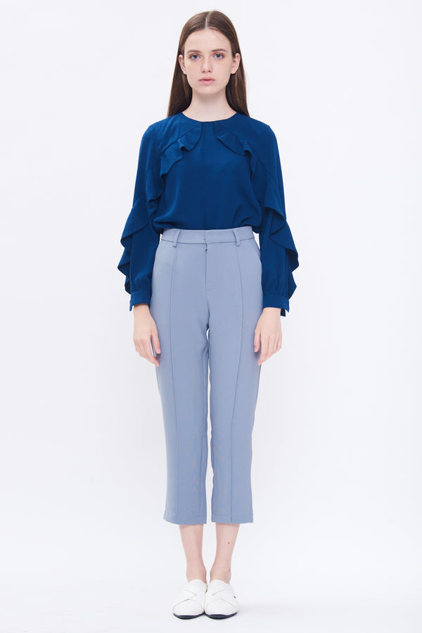 Diagonal Ruffle Top In Blue