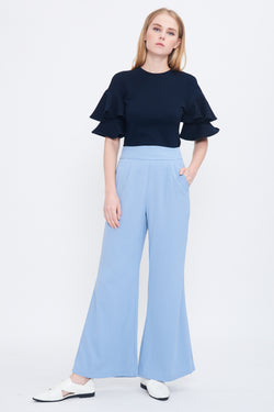 High Waist Flare Trousers In Sky Blue