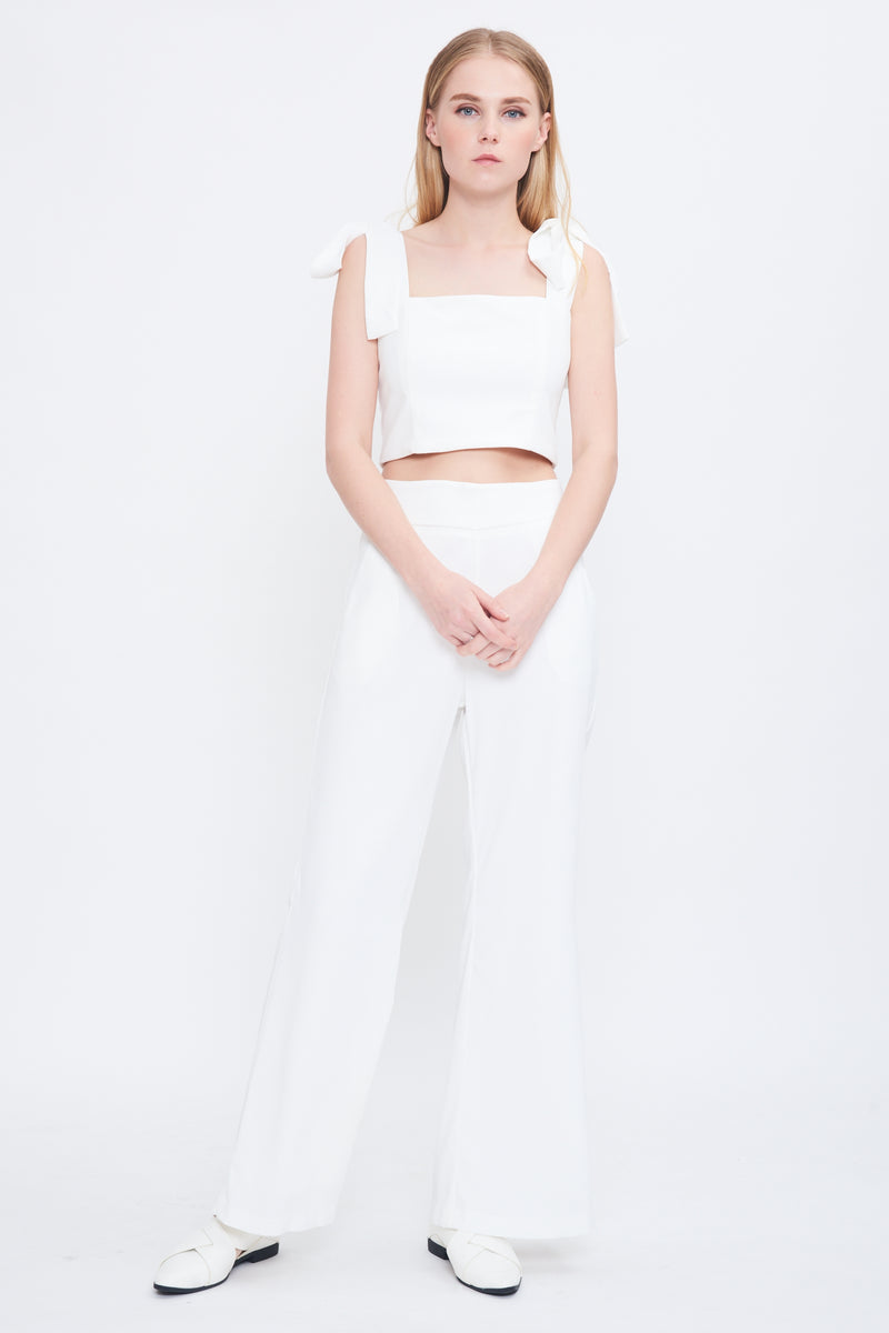 High Waist Flare Trousers In White