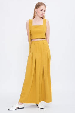 Tie Shoulder Crop Top In Mustard
