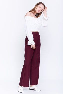 Ruffle Cuff Crop Top In White