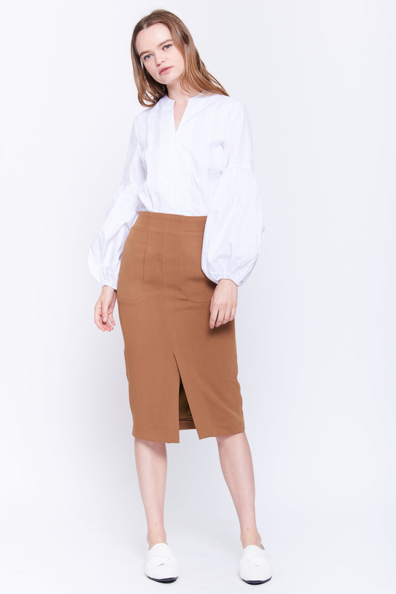 Pleat Front Cotton Blouse In White