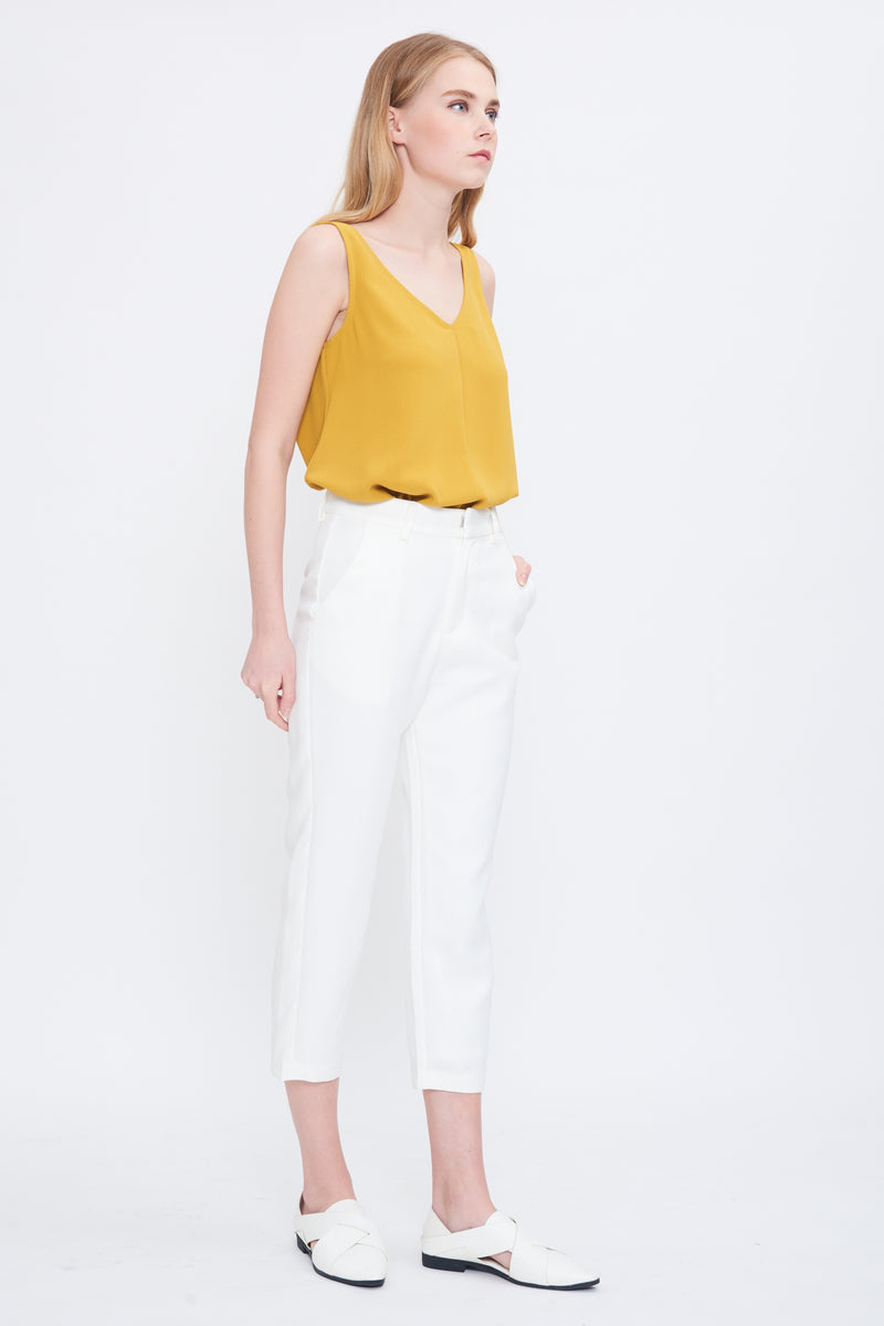 Crop Cigarette Trousers In White