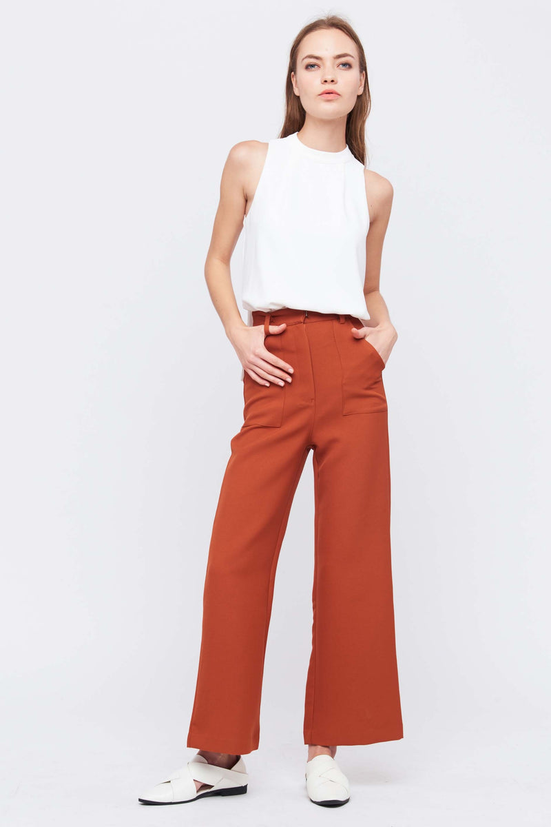 Tailored Flare Trousers In Burnt Orange