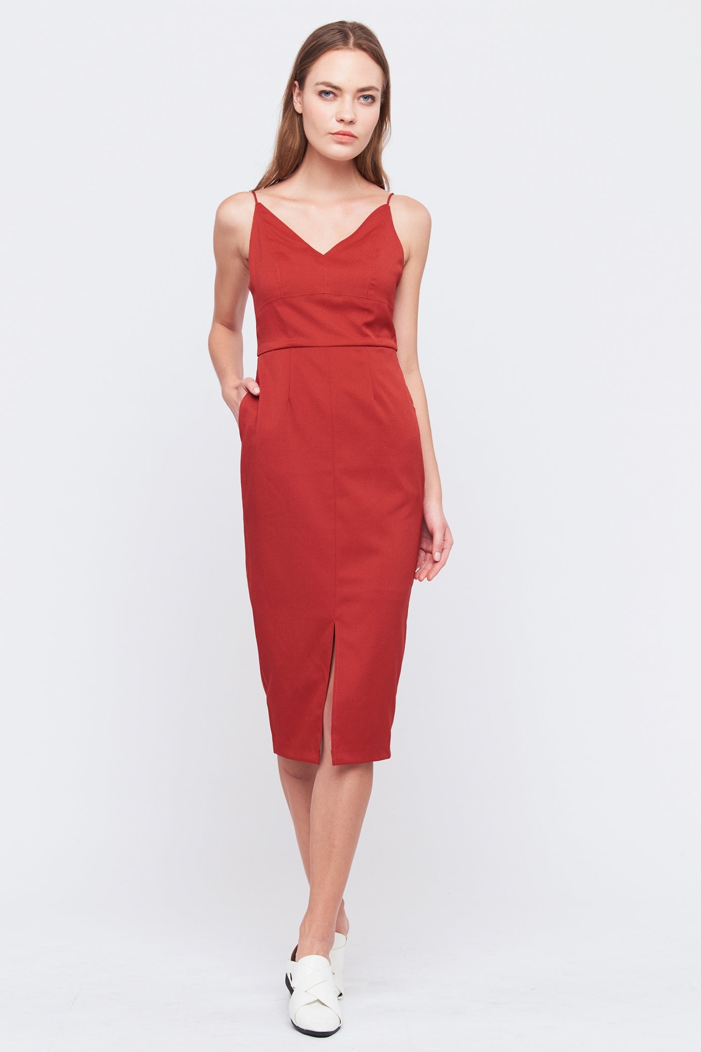 Sleeveless Tailored Dress In Red