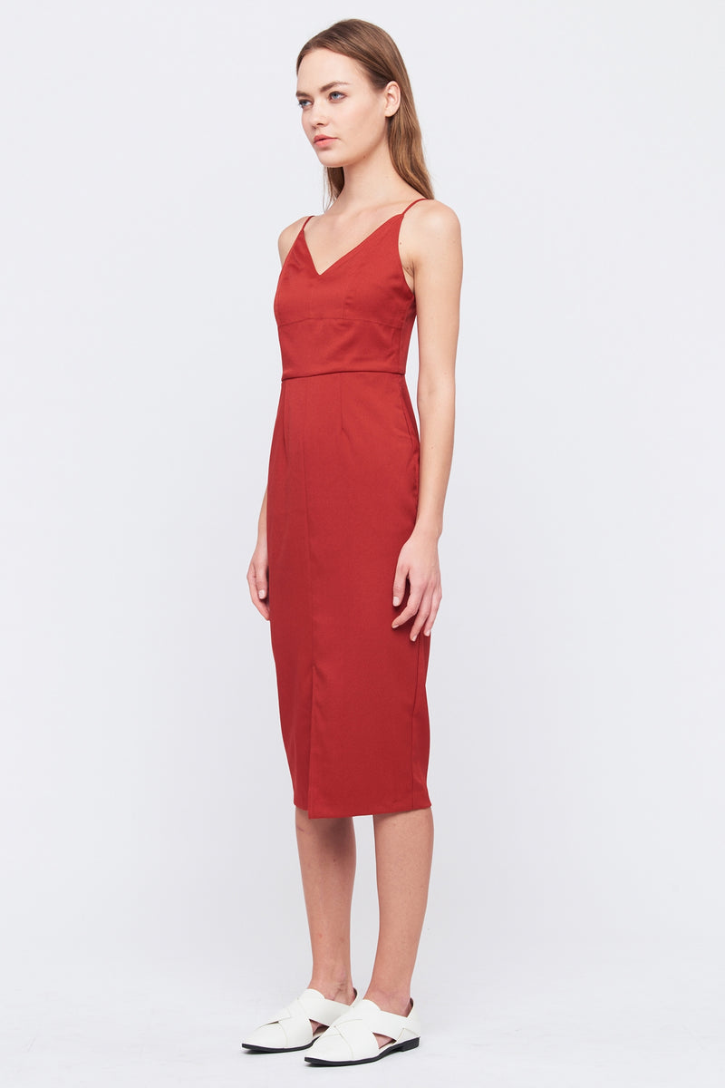 Sleeveless Tailored Dress In Red