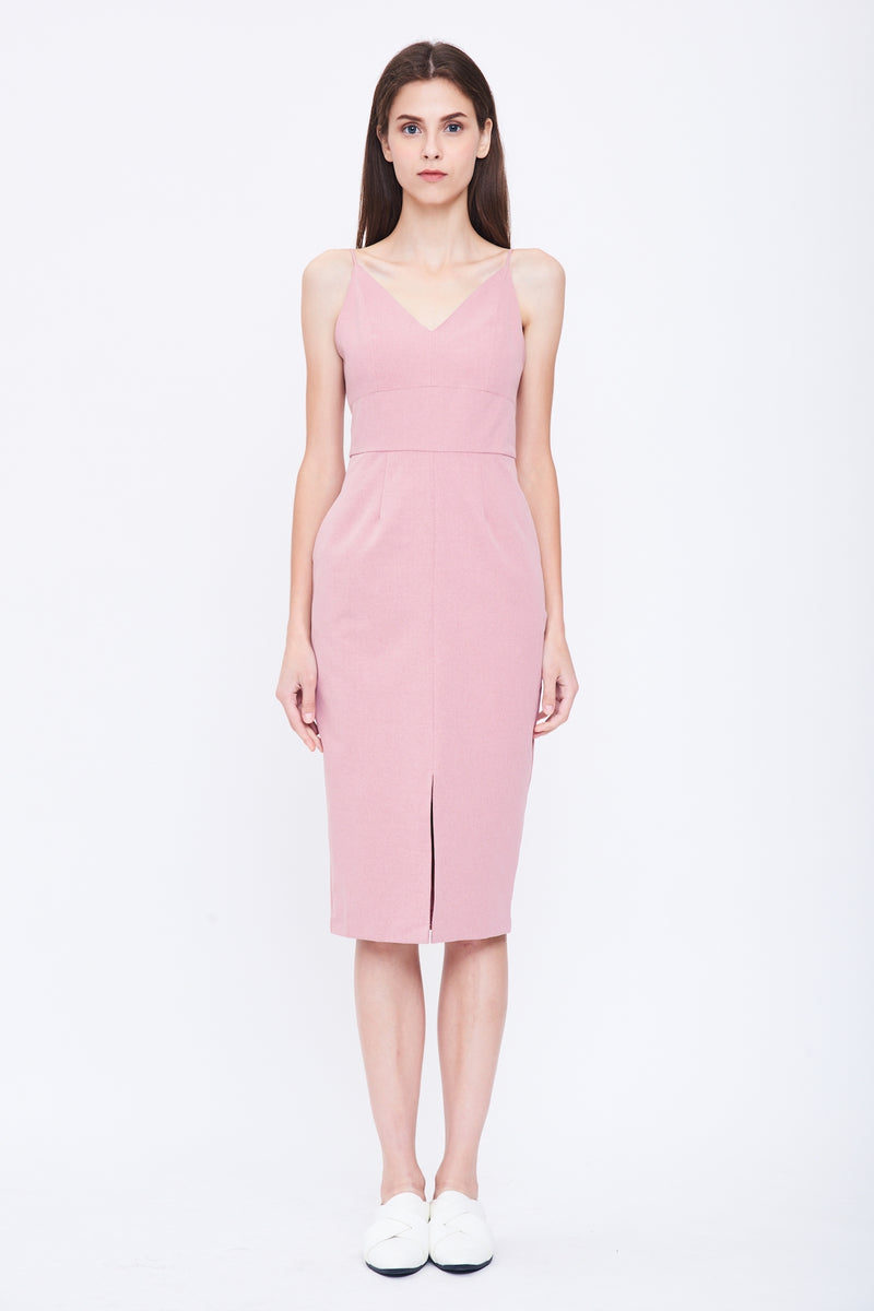 V Neck Tailored Dress in Pink