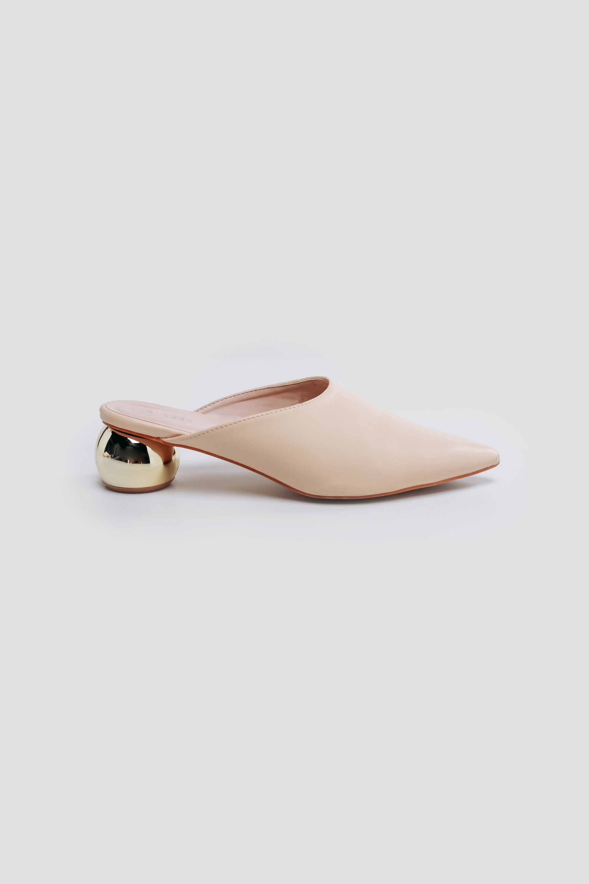 Rounded Brass Block Mules In Cream