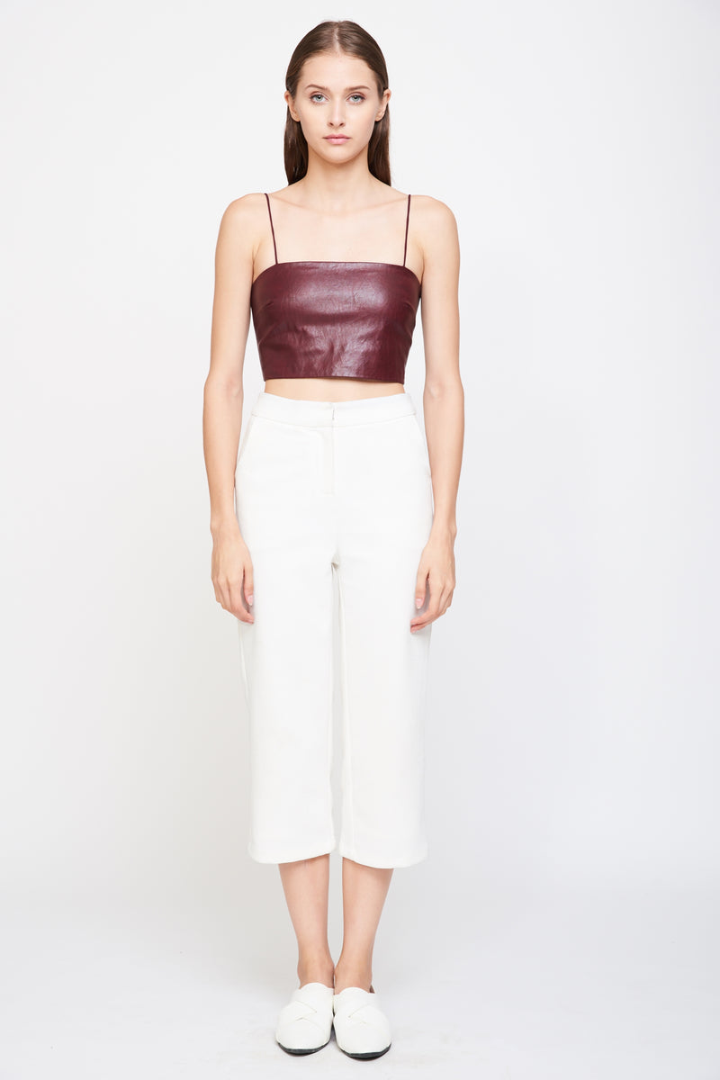 Leather Tube Top In Burgundy