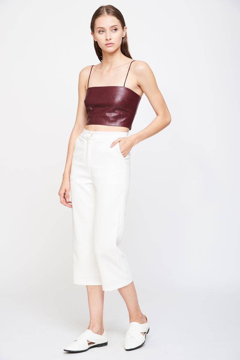 Leather Tube Top In Burgundy