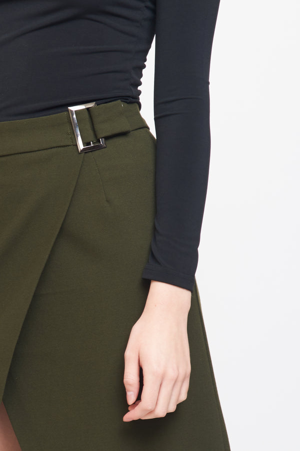 Wrap Buckle Skirt In Olive
